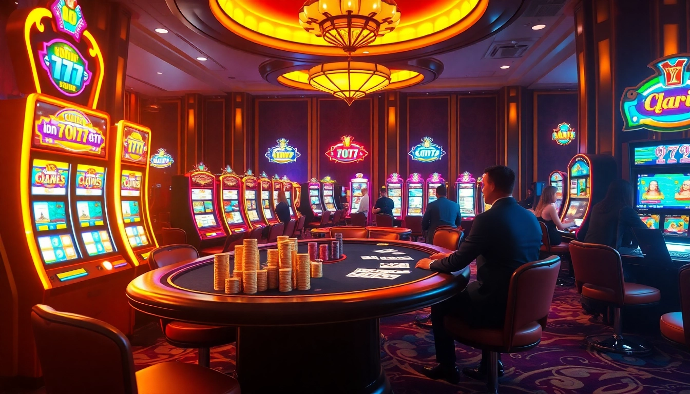 Engaged players winning at idn slot 777 machines in a vibrant casino environment.