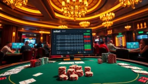 Engaging scene of sbobet link alternatif displayed on a luxury casino interface with vibrant gambling elements.