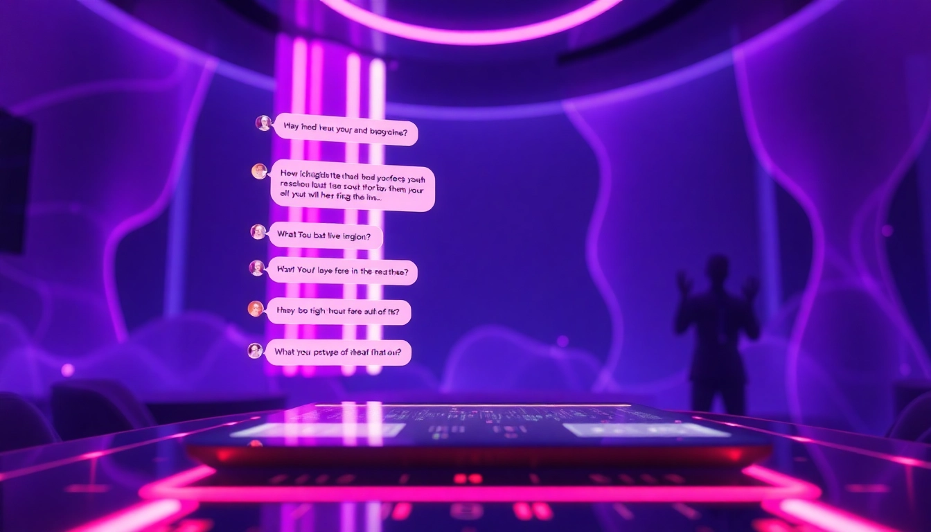 Engaging NSFW AI chat scene with glowing interface and interactive messages.