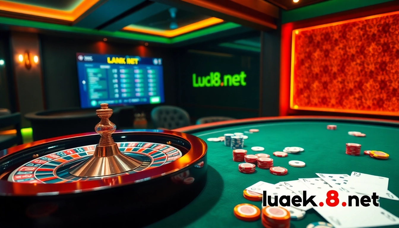 Tham gia các trận casino đầy kịch tính với chip poker, bài và bánh xe roulette của https://luck8.net trong bối cảnh sôi động.