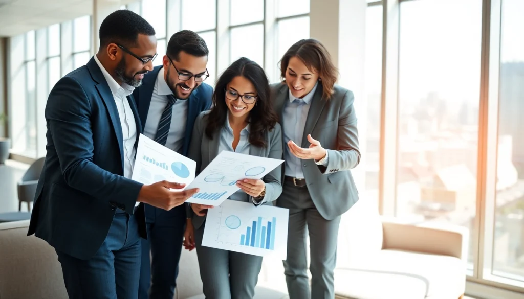 Find competitor pricing insights through team discussions with digital analytics in a modern office.