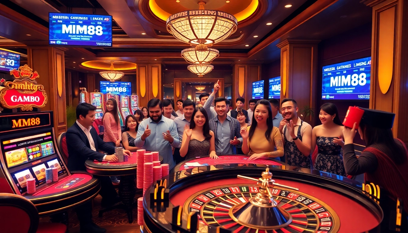 Players enjoying high-stakes games at MM88 casino, showcasing excitement and engagement in online gambling.