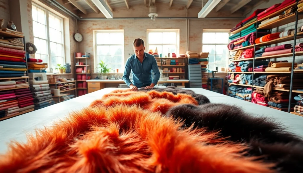 onthullingen van imitatie bont stof tonen variëteit en luxe in een ontwerpstudio.