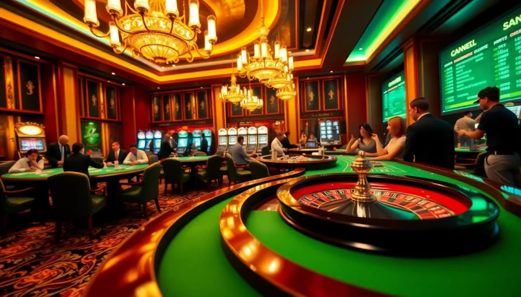 A dynamic casino scene showcasing engaging gameplay at 69vn.gb.net with elegant tables and vibrant lighting.