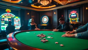 Experience high-stakes poker at 32win's luxury casino, showcasing vibrant tables and exciting gameplay.