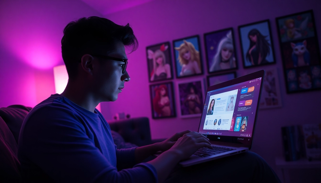 Engaging in NSFW AI chat with a captivating digital interface in a cozy ambient room.