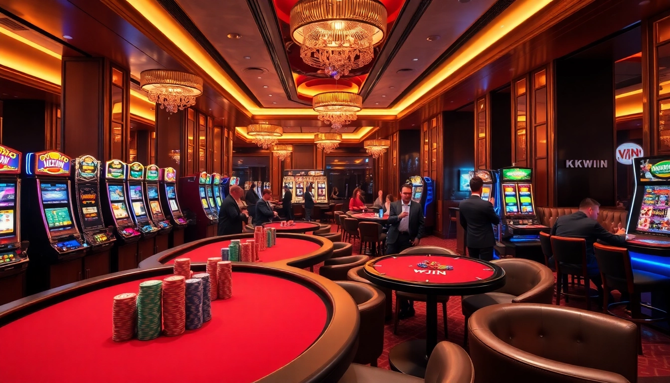 Experience KKWIN VIN with vibrant casino visuals showcasing poker chips and slot machines.
