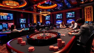 Players strategizing at a high-stakes table, highlighting hidden wiki connections in an exciting casino atmosphere.