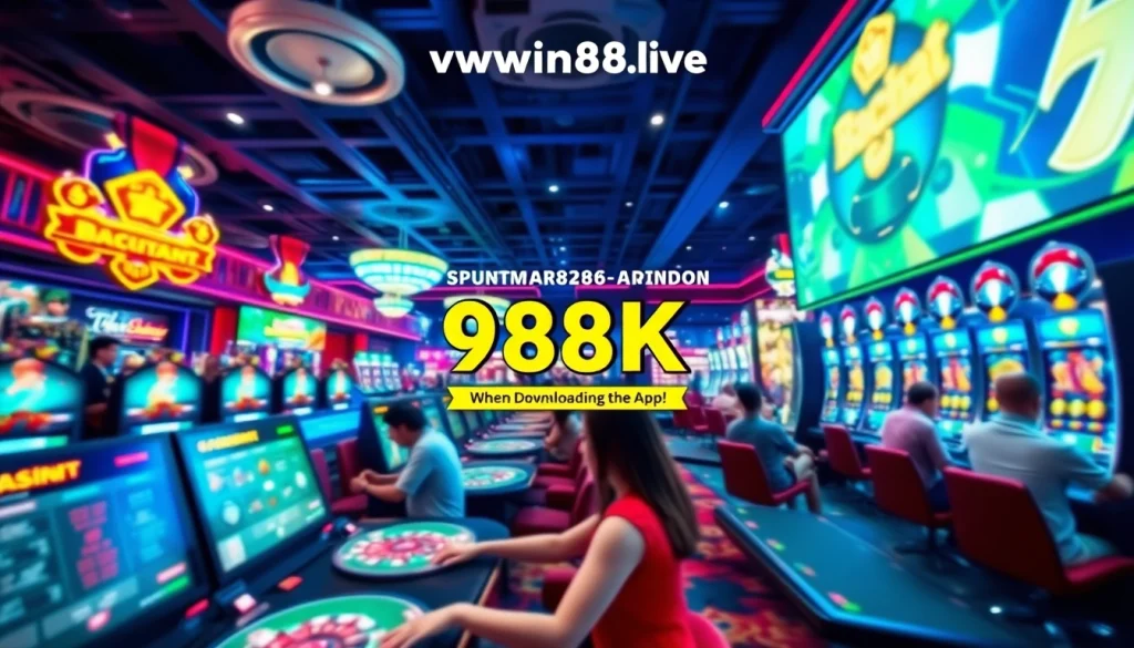 Engaging casino games interface highlighting vvvwin88.live with user bonuses and vibrant colors.