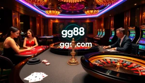 Engaging moment at gg88.com with players in a high-stakes poker game at a luxurious casino table.