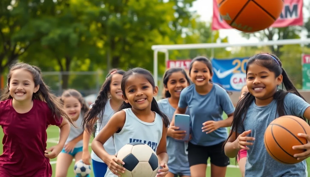Girls actively participating in various sports at Multi Sports Camps for Girls, showcasing teamwork and enthusiasm.