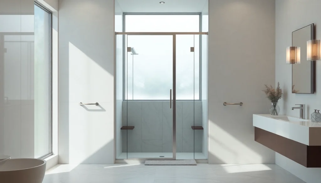 View of a stylish shower screen door enhancing a luxurious bathroom design.