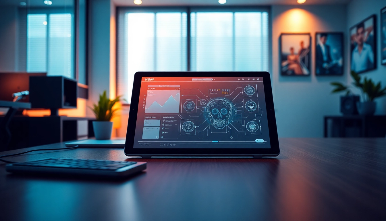 Interactive NSFW AI image generator interface on a sleek tech workspace