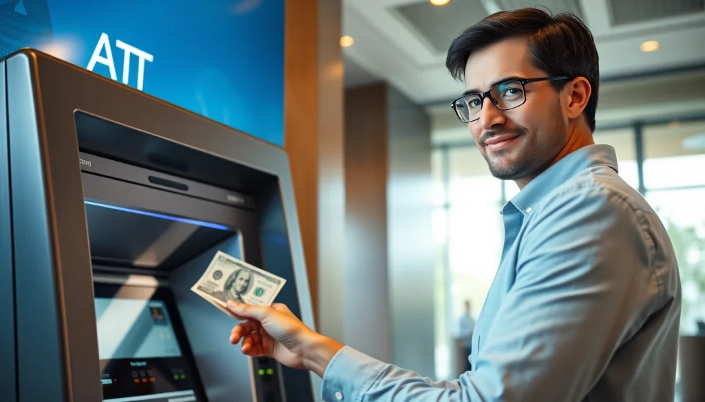 Mendeposit 1k di ATM modern dengan keamanan tinggi di bank.
