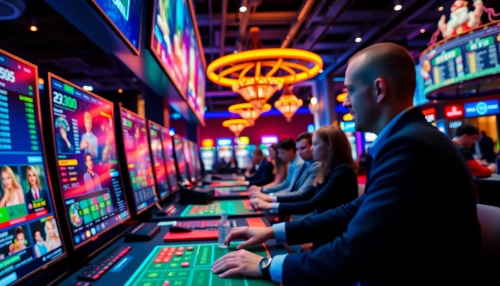 Menampilkan pengalaman bermain qq8821 dengan suasana kasino yang menarik dan pemain yang bersemangat.