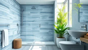 Showcase of a modern shower screen door in a beautifully designed bathroom setting.