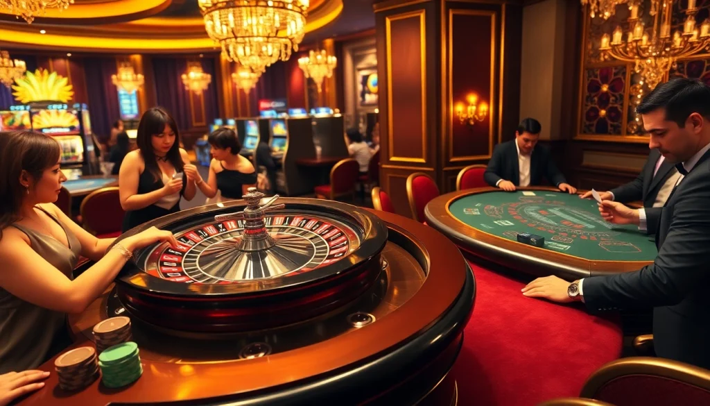Experience the excitement of trang chủ 88t with a vibrant casino scene showcasing roulette and players.