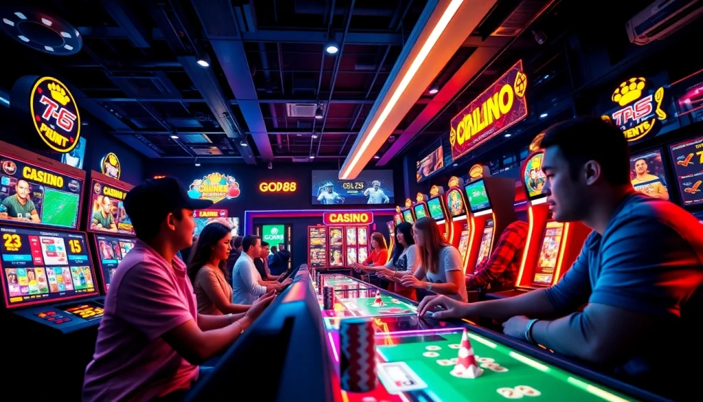 Exciting gaming atmosphere at good88.hu.net with players enjoying casino and sports betting experiences.