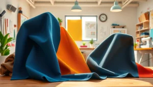 Verken moderne canvas stoffen met diverse texturen en kleuren in een creatieve werkruimte.