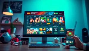 Engaging visual of bk860s.com showcasing sports betting and casino games in a modern workspace.