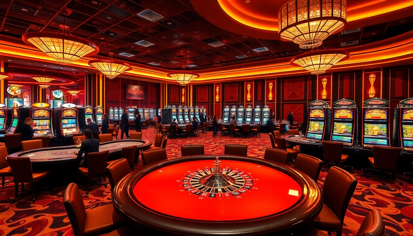SODO casino setting with vibrant gaming tables and elegant slot machines, showcasing excitement.