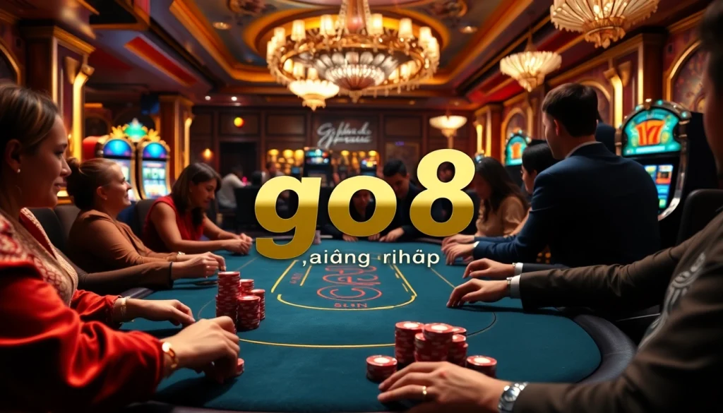 Experience the excitement of go8 đăng nhập at a luxurious casino table with vibrant poker chips.