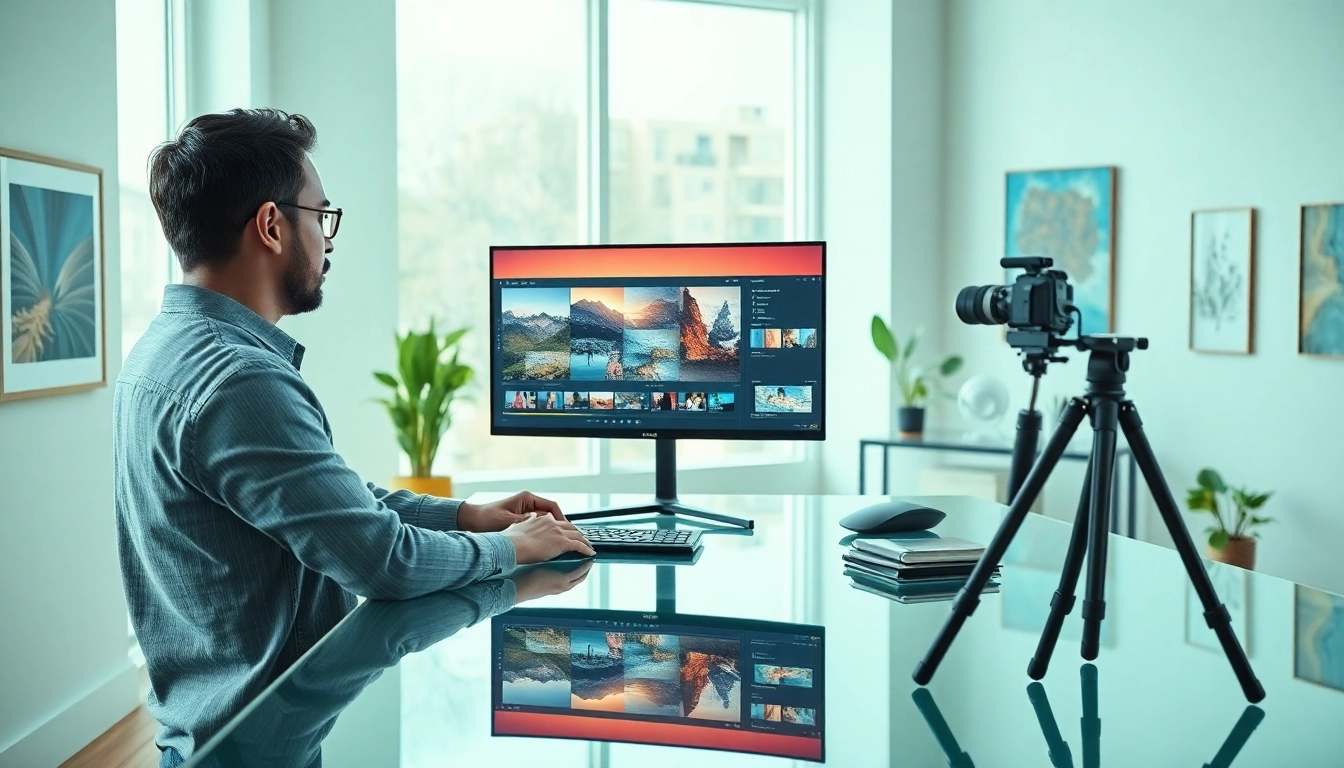 Video to prompt generator in an innovative workspace with a professional analyzing video content.