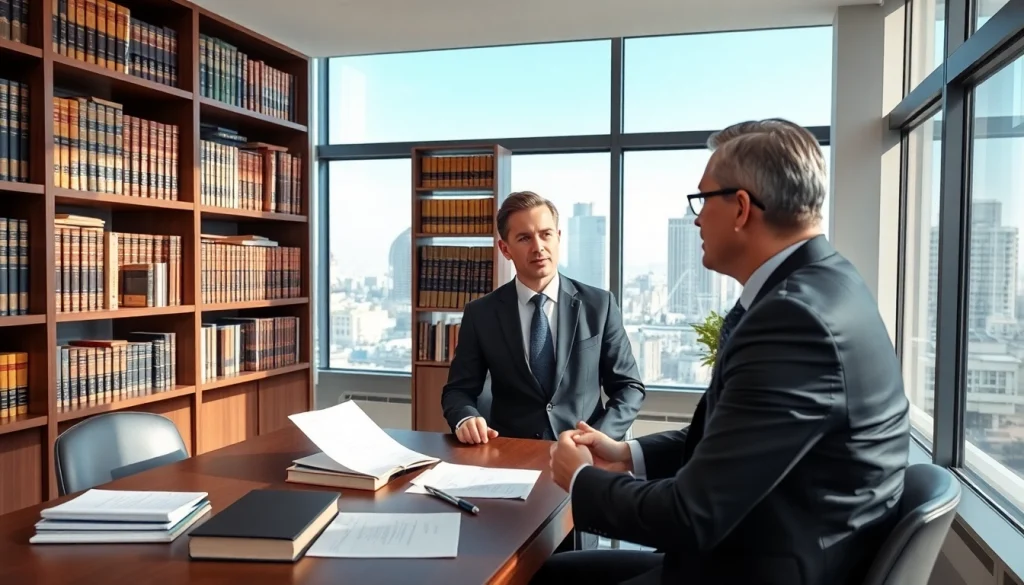 Beratung zu Sexualstrafrecht in einer modernen Kanzlei mit einem Anwalt und einem Klienten.