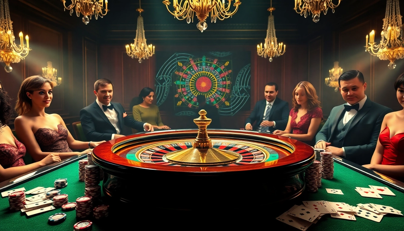 Découvrez le frisson d'un casino en ligne avec des joueurs élégants et une roulette dynamique.
