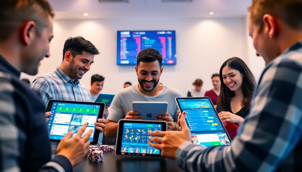 UU88 online betting platform with diverse users engaging in sports betting and casino games in a modern setting.