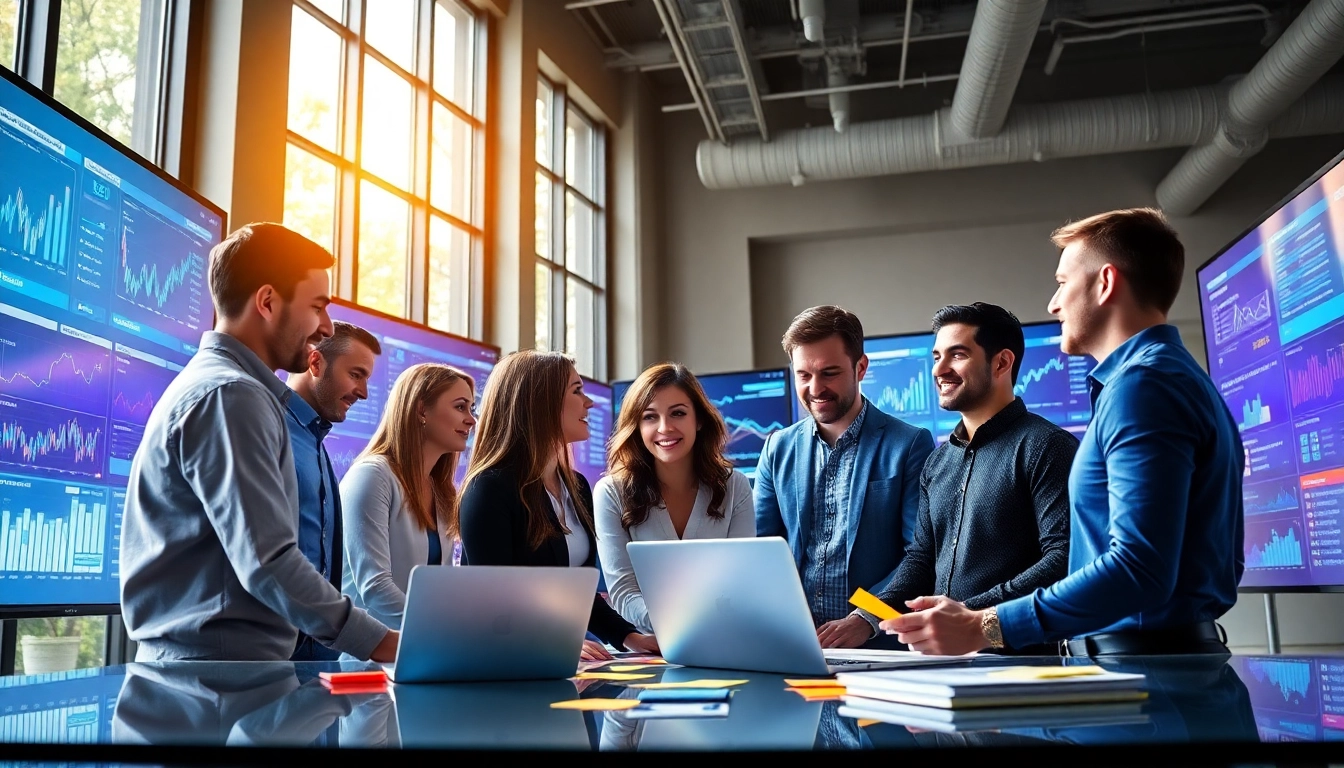 Marketing team in a modern office showcasing strategies for agencia hubspot success.