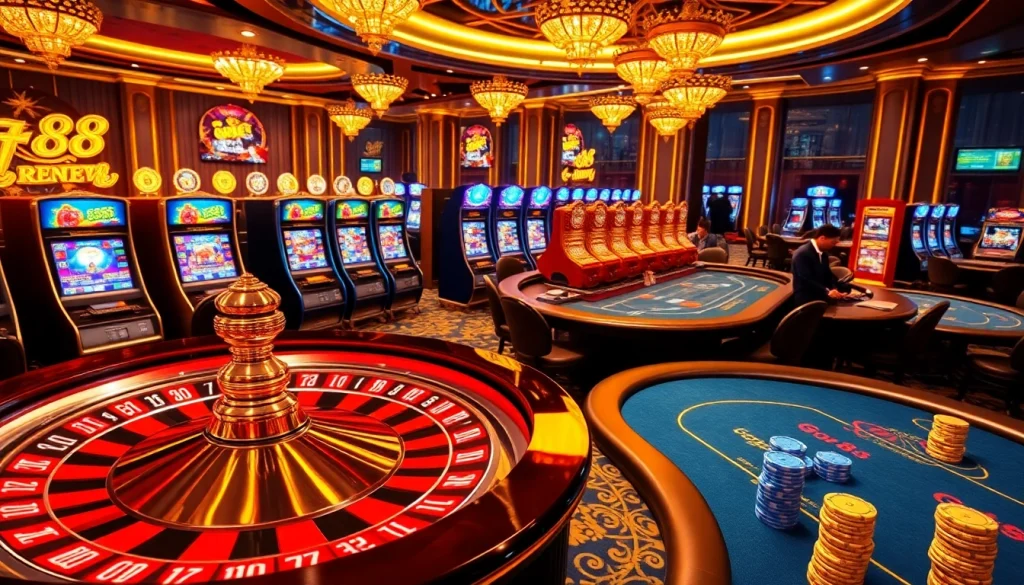 Experience excitement in GO88's vibrant casino scene featuring thrilling games and luxurious atmosphere.
