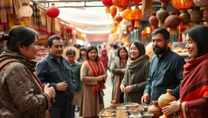 Celebrate the Uyghurs Community through vibrant cultural exchanges in a bustling market.