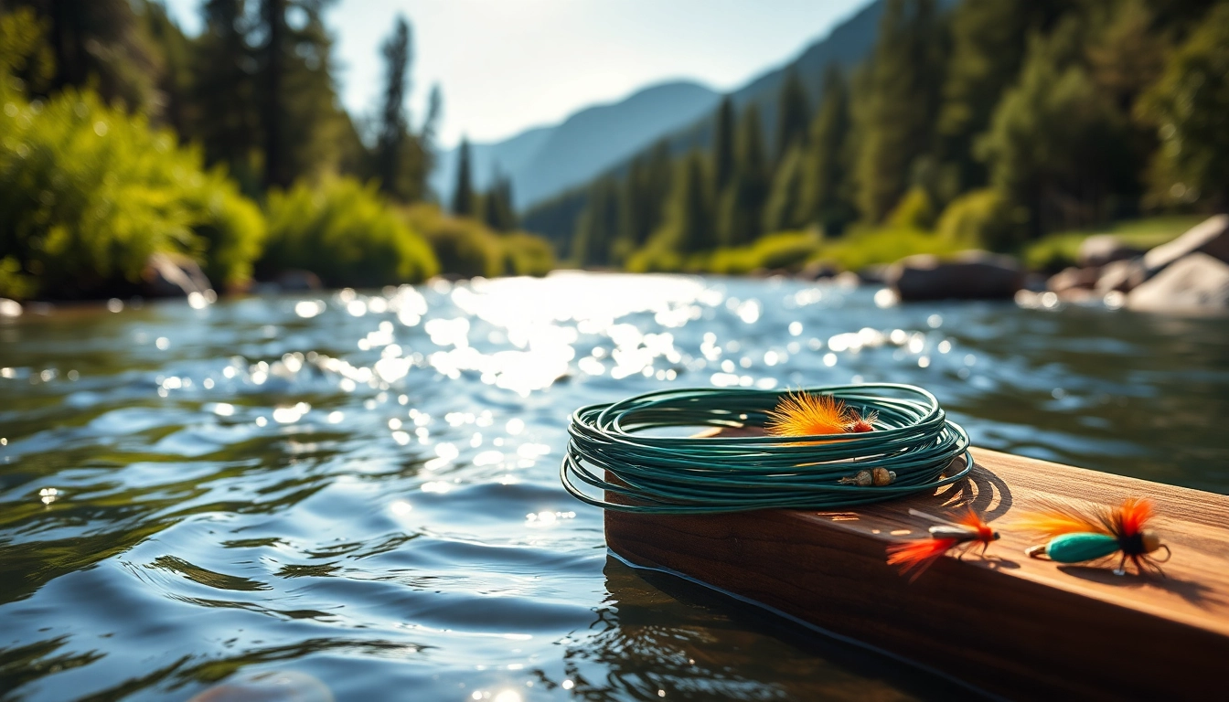 Handcrafted fly fishing tippet in a scenic river setting, showcasing its quality and beauty.