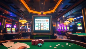 Experience high-stakes gambling at bangsawan88 with luxurious casino elements and vibrant slot machines.