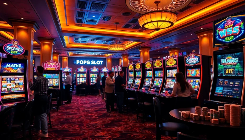 Experience thrilling pg slot games in a luxurious casino setting filled with vibrant slot machines.