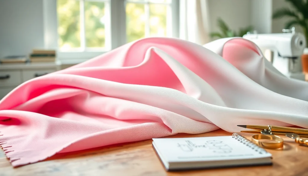 Bekijk stof voor blouse in kleurrijke stalen op een stijlvolle naai tafel.