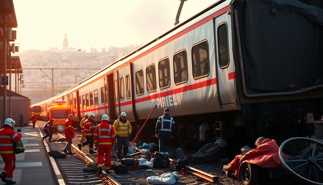 Rescue efforts following the spain train crash displaying emergency responders aiding victims.