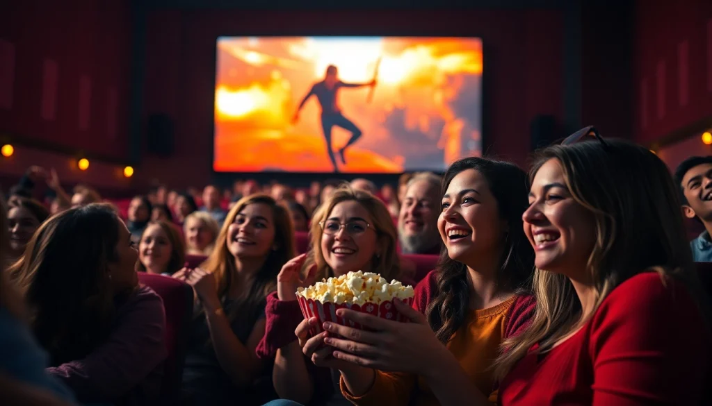 ดูหนัง ในโรงหนังที่มีบรรยากาศสนุกสนานกับเพื่อน ๆ ที่มีความสุข