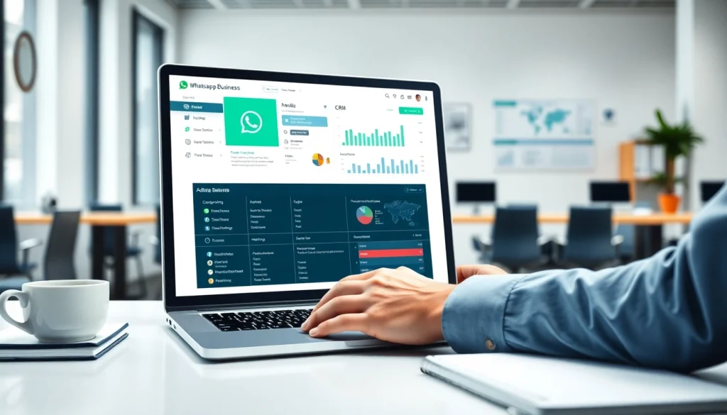 Manage customer interactions with WhatsApp Business CRM in a professional office setting.