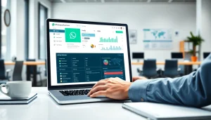 Manage customer interactions with WhatsApp Business CRM in a professional office setting.