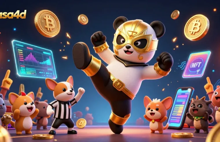 Visualisasi aksi taruhan crypto dengan panda profesional di arena, rasa4d menghadirkan momen mendebarkan.