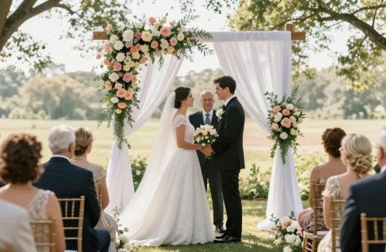 rokok88 wedding venue featuring a couple exchanging vows in an elegant ceremony.
