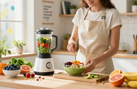 Health tips for creating vibrant smoothie bowls in a cozy kitchen setting, showcasing fresh ingredients.