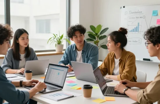 Collaborative startup team at https://www.startsomethingpc.com brainstorming ideas for business growth.