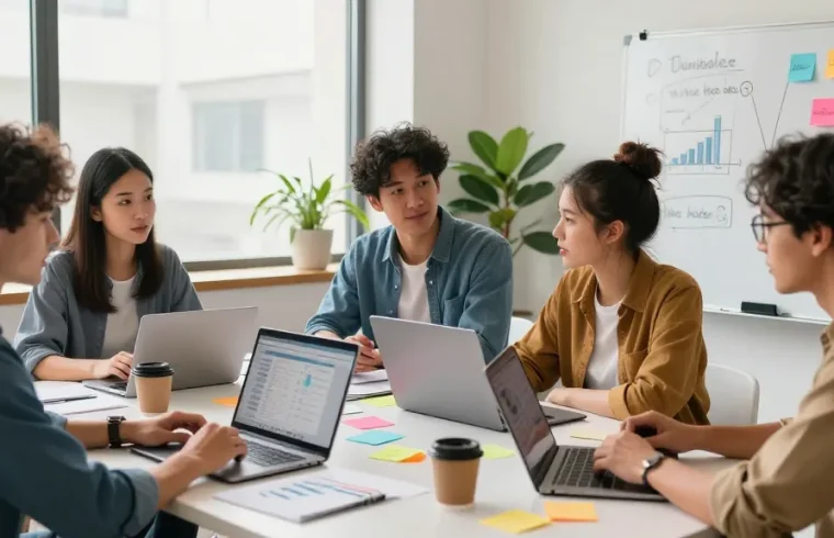 Collaborative startup team at https://www.startsomethingpc.com brainstorming ideas for business growth.