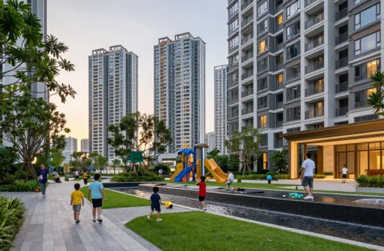 Tanjong Rhu Residences with families enjoying the community amenities in a vibrant urban setting.