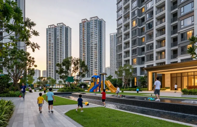 Tanjong Rhu Residences with families enjoying the community amenities in a vibrant urban setting.