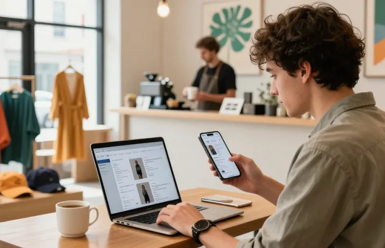 Engaging shopping experience with lenball168 mobile app in an urban coffee shop.