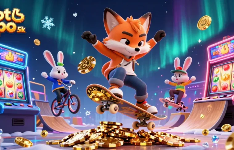 Engage in thrilling gameplay with slot depo 5k, showcasing vibrant casino-themed characters in action